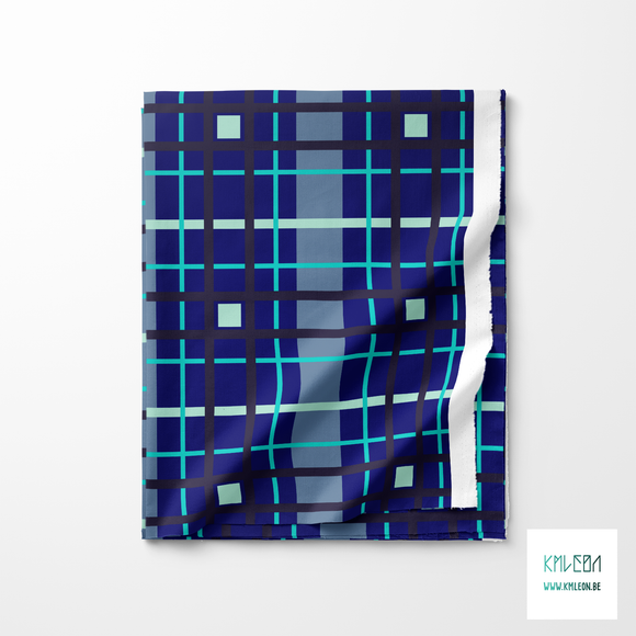 Navy, teal and mint green plaid fabric