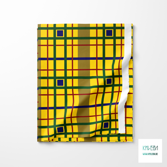 Blue, red and green plaid fabric