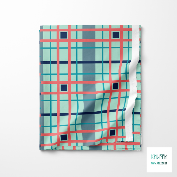 Pink, navy and teal plaid fabric