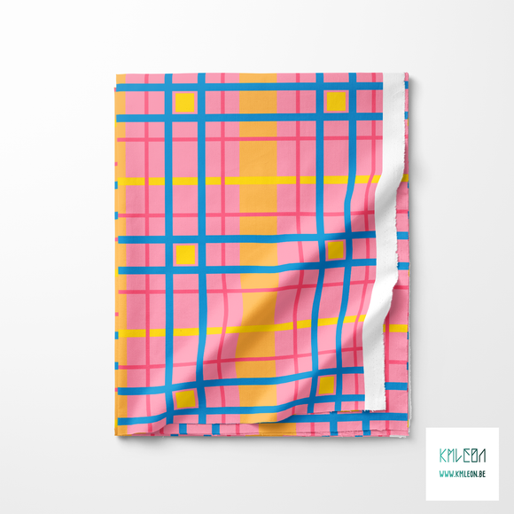 Blue, yellow and pink plaid fabric
