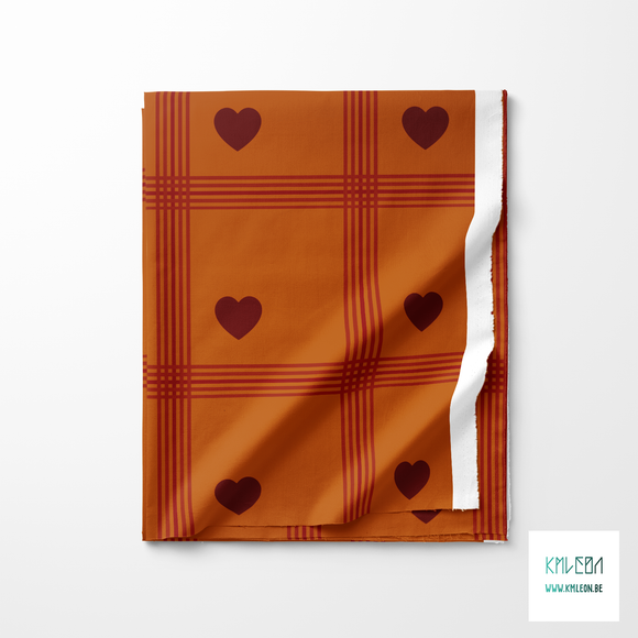 Brown plaid with brown hearts fabric