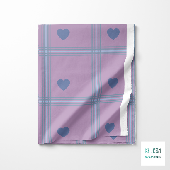 Blue plaid with blue hearts fabric
