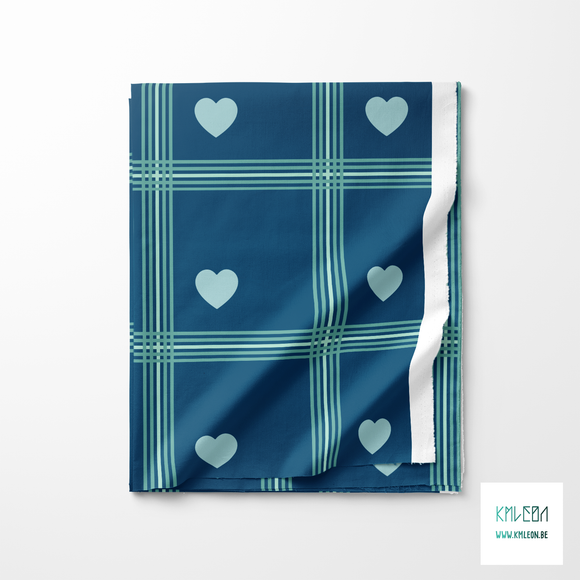 Green plaid with green hearts fabric