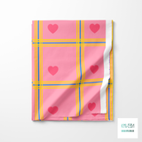 Blue and yellow plaid with pink hearts fabric