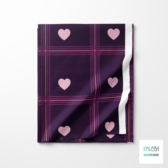 Pink and purple plaid with pink hearts fabric