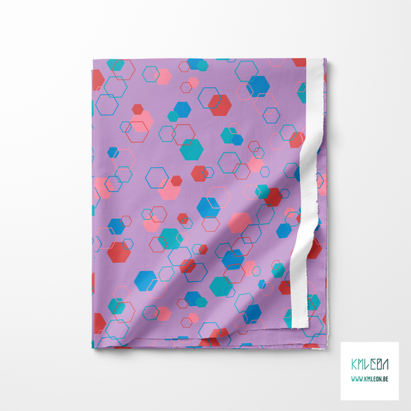Random pink, blue, teal and red octagons fabric