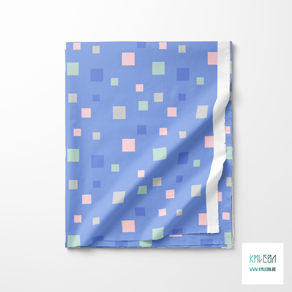 Pink, mint green, grey and periwinkle squares fabric