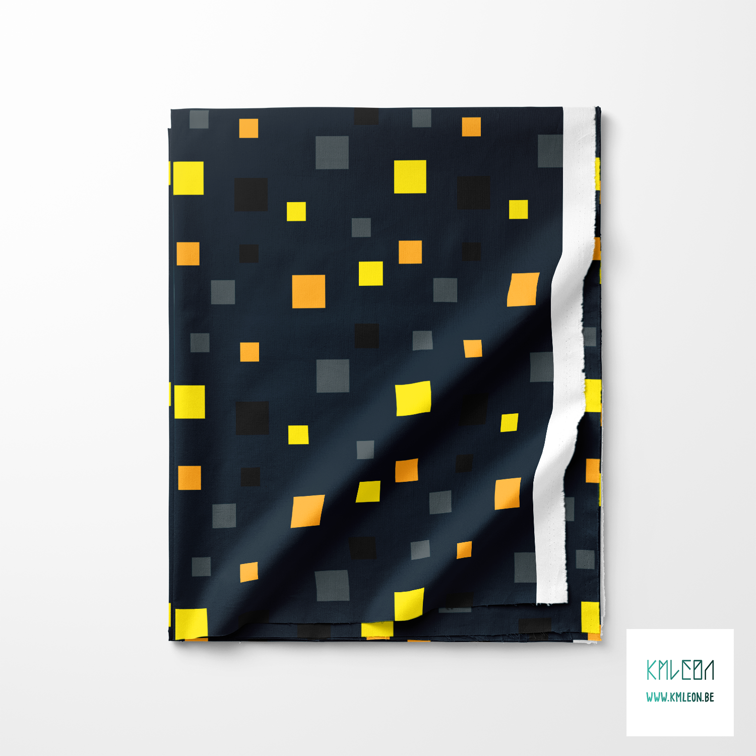 Grey, yellow, orange and black squares fabric