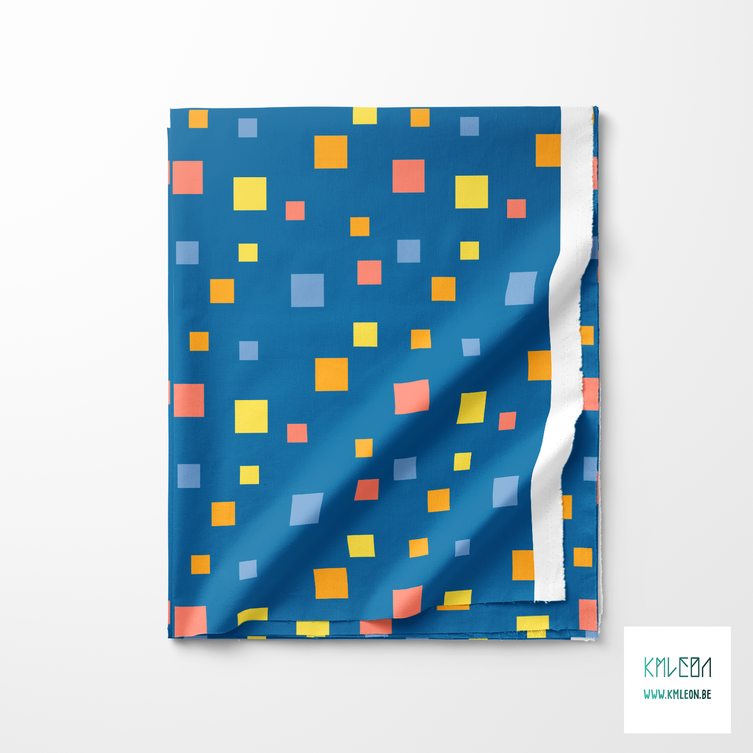 Yellow, orange, blue and pink squares fabric