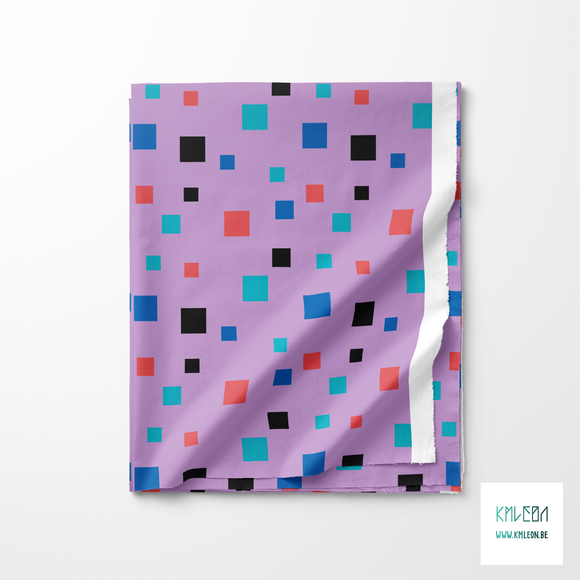 Red, teal, blue and black squares fabric