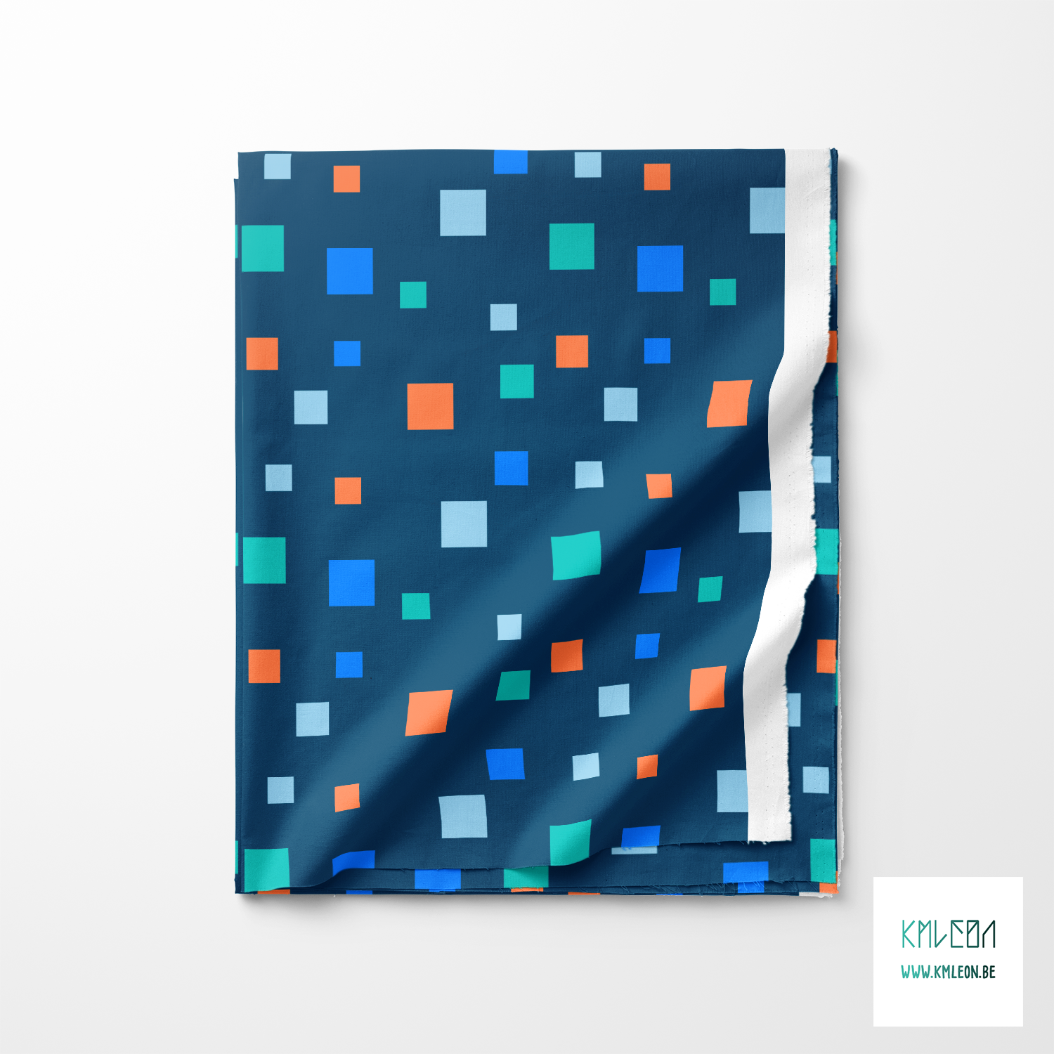 Blue, teal and orange squares fabric