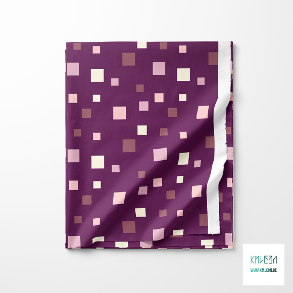 Pink, cream and purple squares fabric