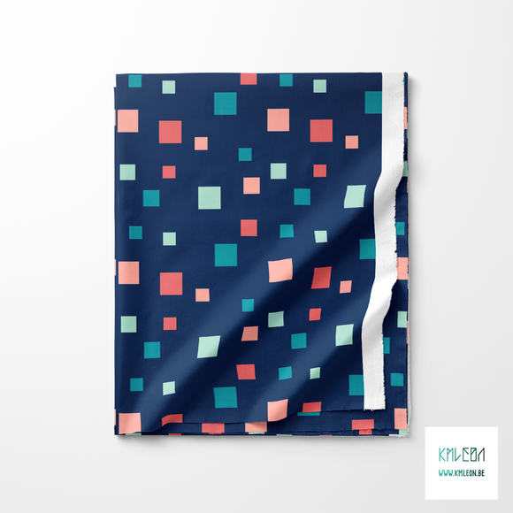 Pink, mint green and teal squares fabric
