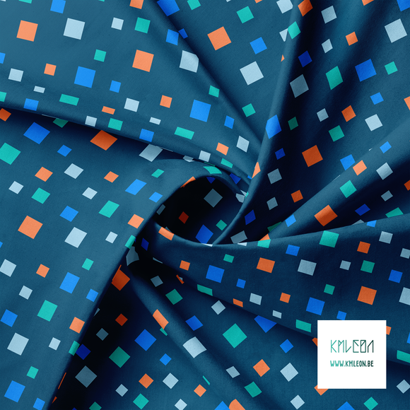 Blue, teal and orange squares fabric