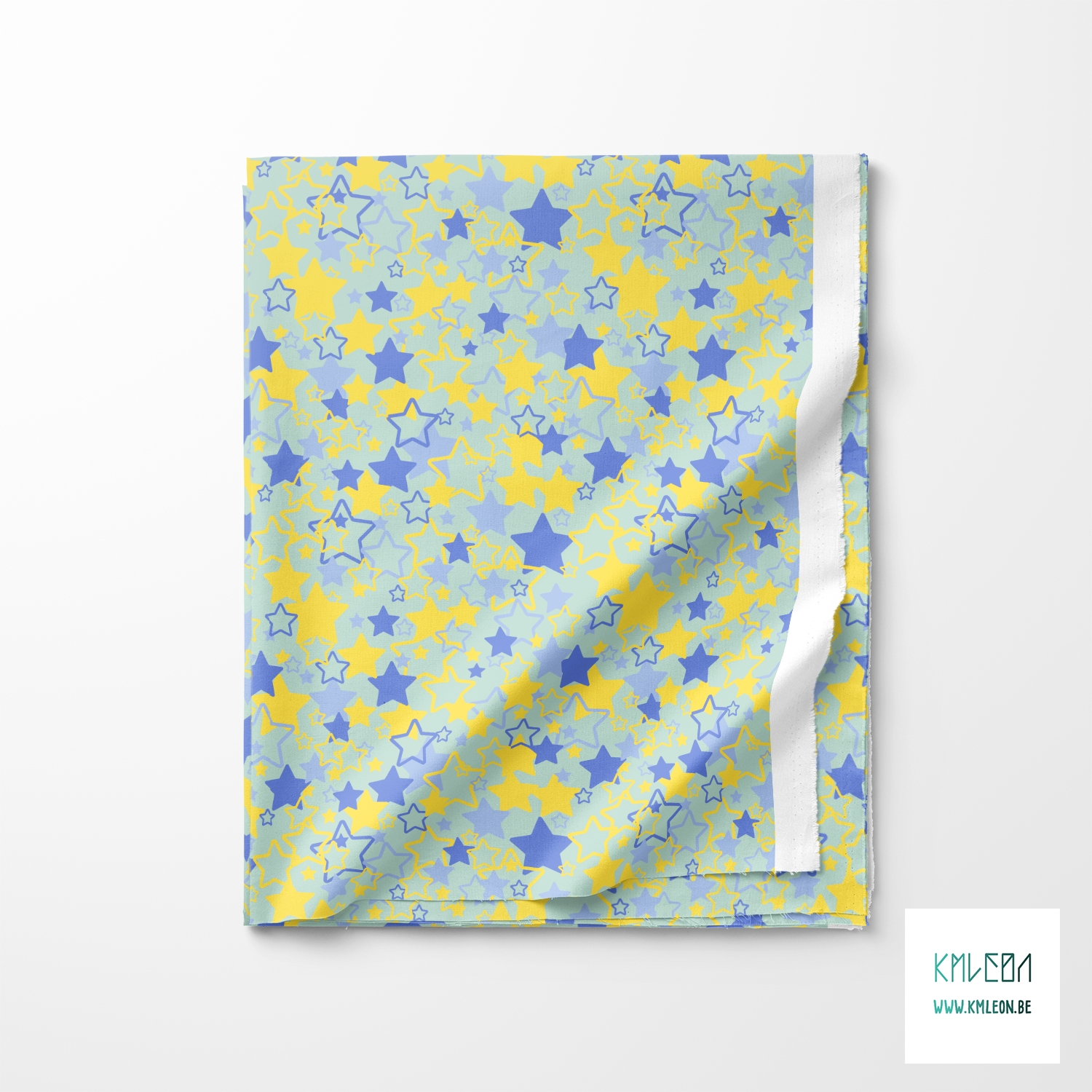 Yellow and periwinkle random stars fabric