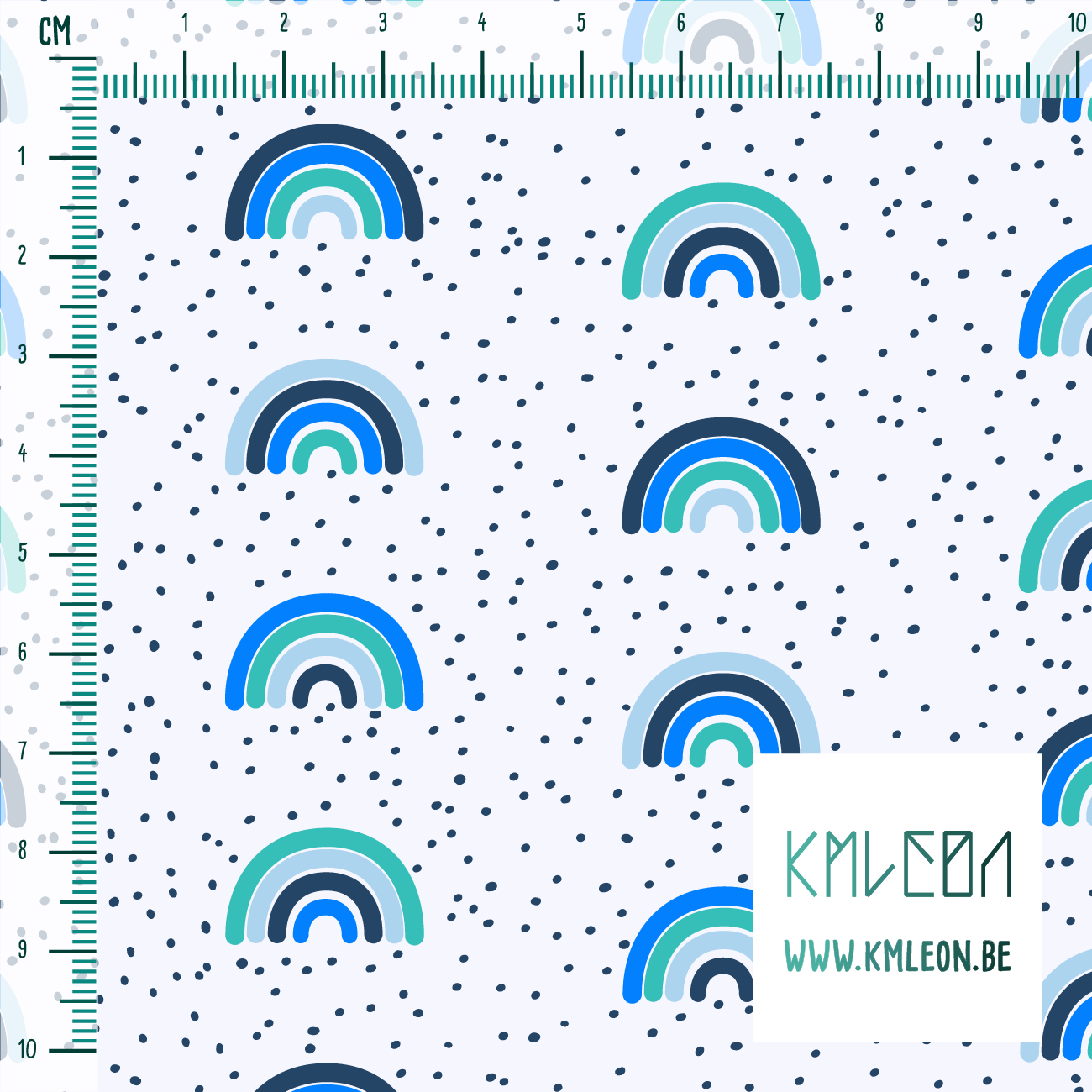 Blue and teal rainbows and dots fabric