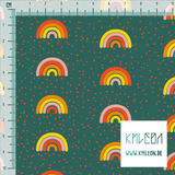 Yellow, pink and orange rainbows and dots fabric