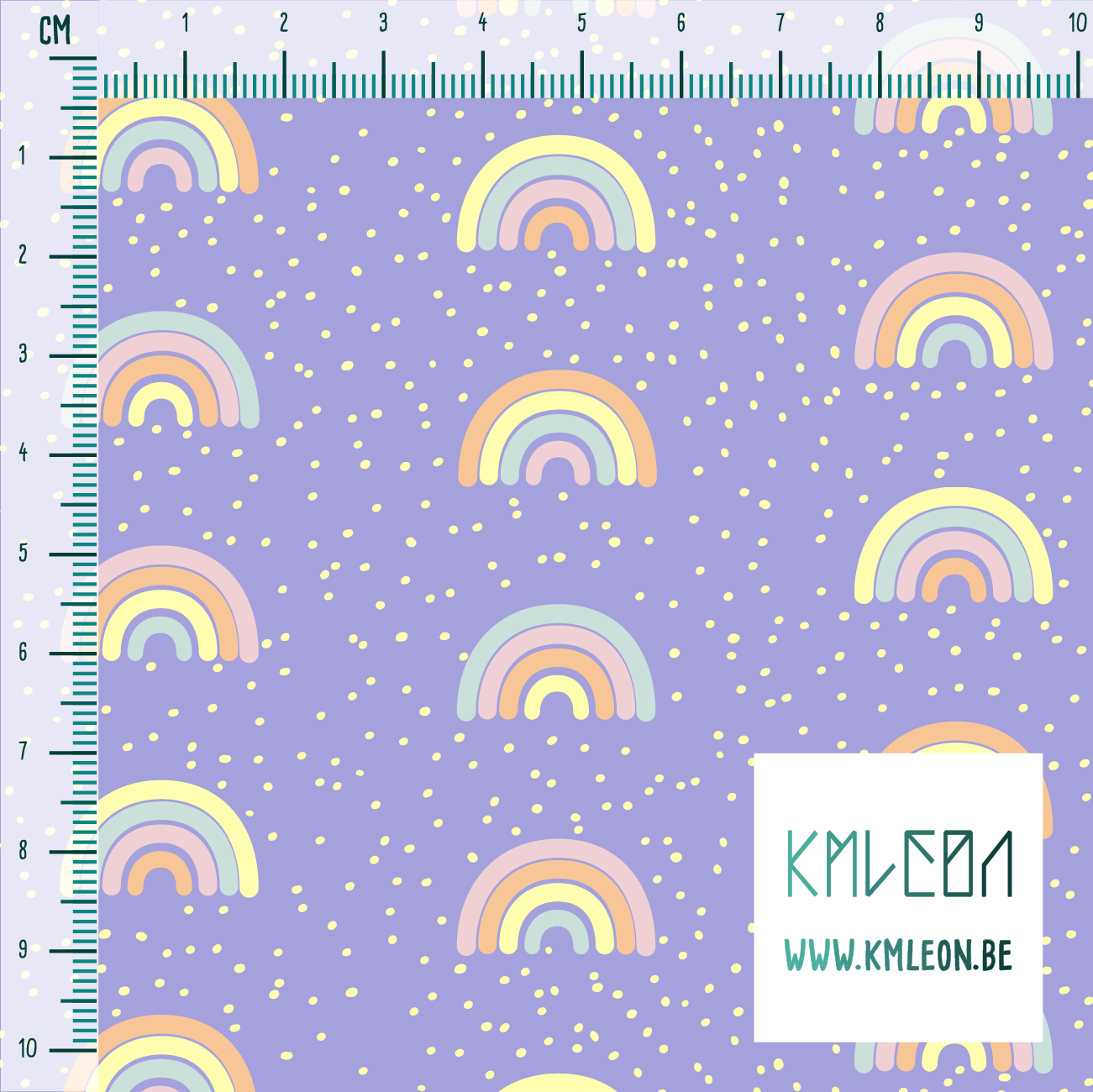 Yellow, pink, orange and green rainbows and dots fabric