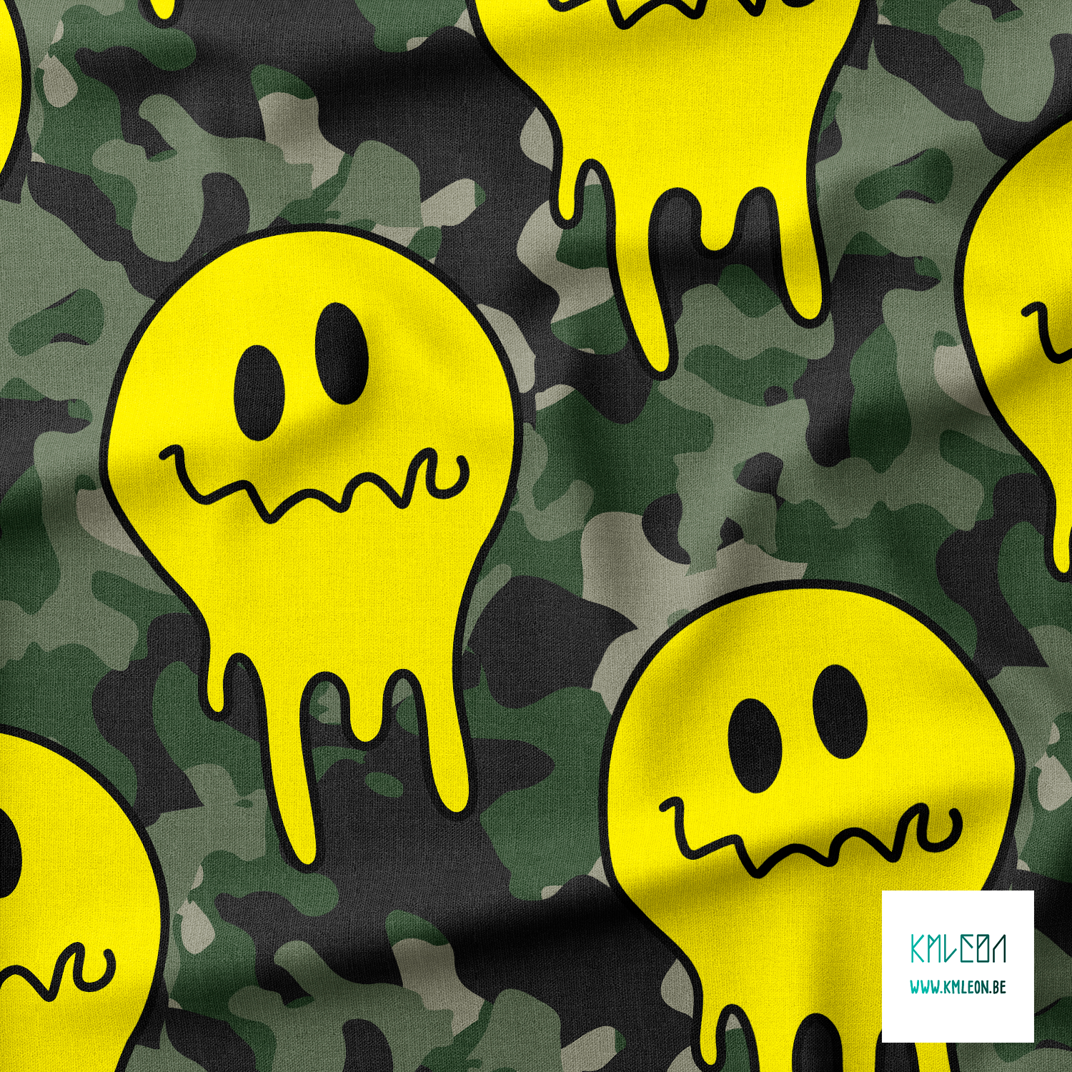 Camouflage en smileys stof