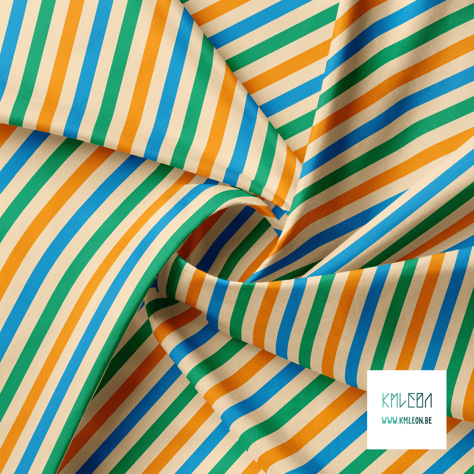 Orange, blue and green stripes fabric