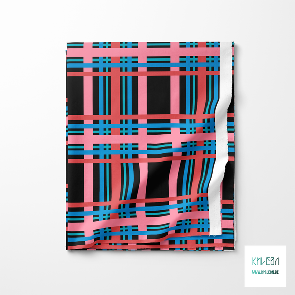 Pink, red, blue and teal tartan fabric