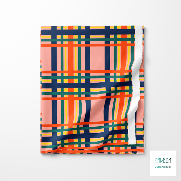 Donkerblauwe, groene, gele en oranje ruiten stof