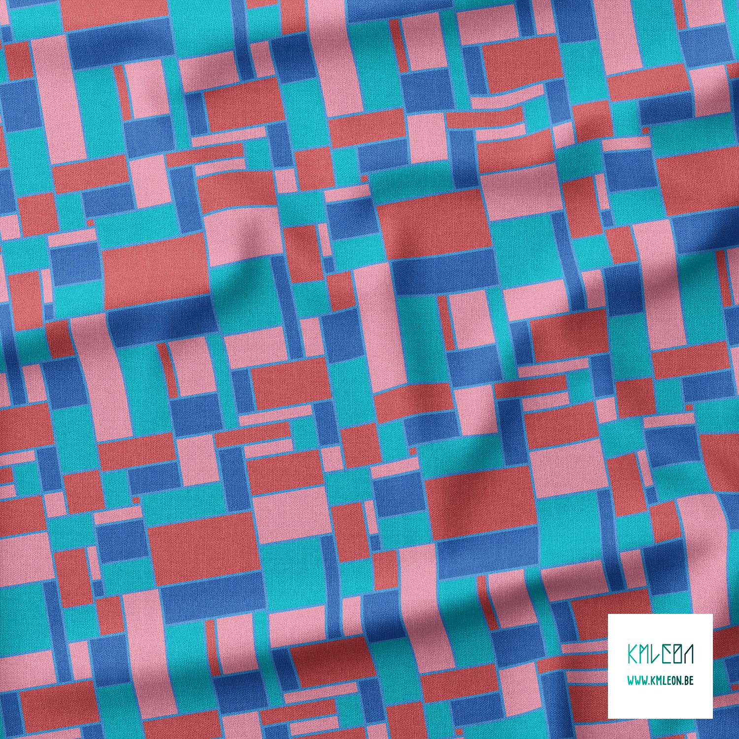 Blue, pink, teal and red rectangles fabric