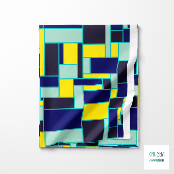 Yellow, mint green, blue and navy rectangles fabric