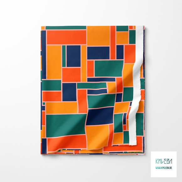Orange, green, navy and yellow rectangles fabric
