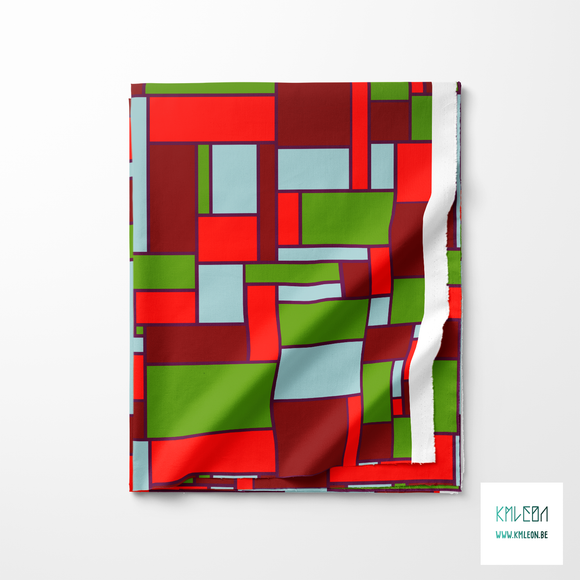 Red, green and light blue rectangles fabric