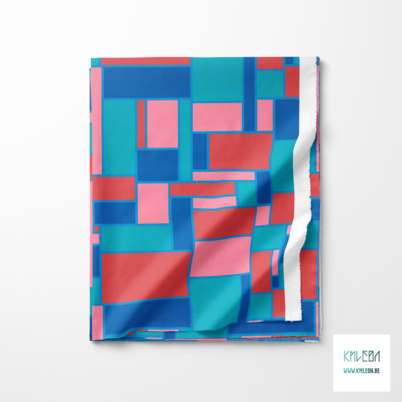 Blue, pink, teal and red rectangles fabric
