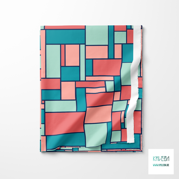 Pink, teal and mint green rectangles fabric