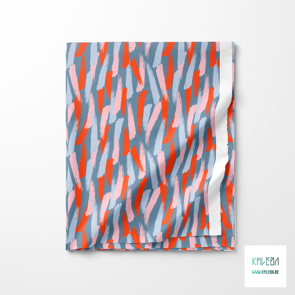 Blue, pink and orange brush strokes fabric