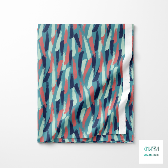Pink, navy and mint green brush strokes fabric