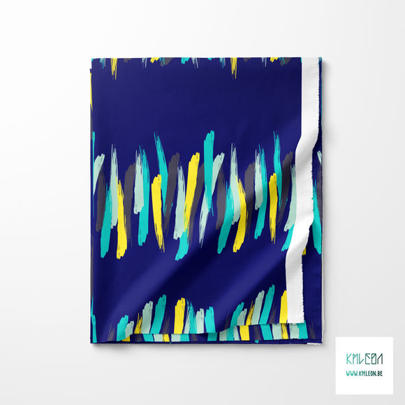 Teal, mint green, navy and yellow brush strokes fabric