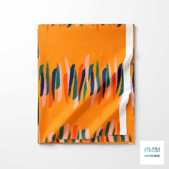 Orange, pink, navy and green brush strokes fabric