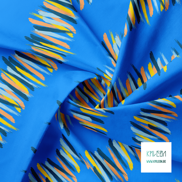 Blue, navy, orange and yellow brush strokes fabric