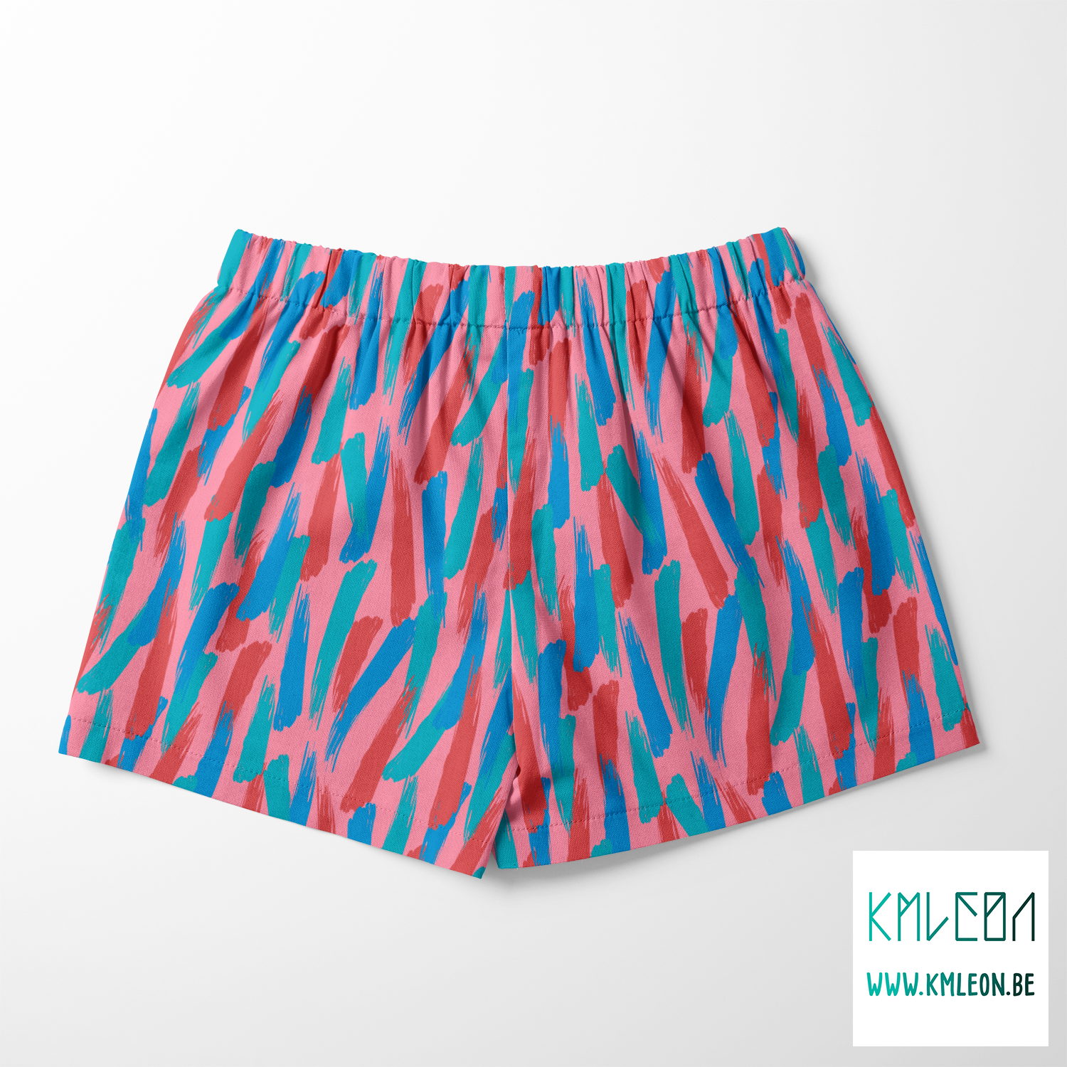 Red, teal and blue brush strokes fabric
