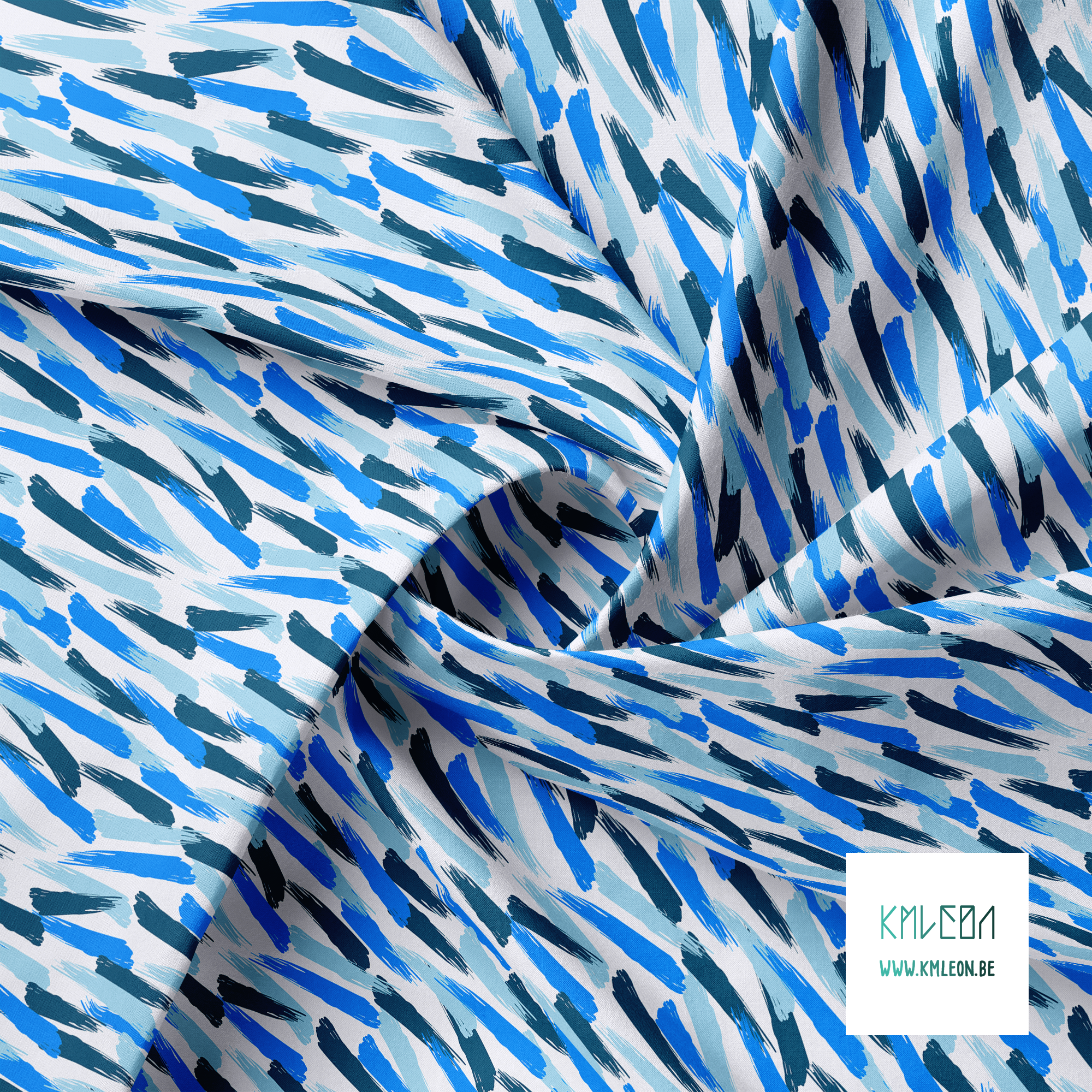 Blue and navy brush strokes fabric