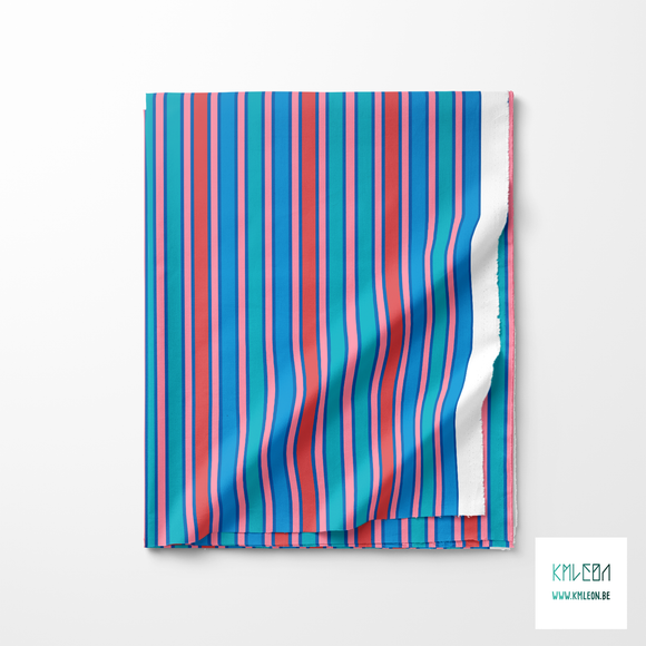 Blue, pink, teal and red vertical stripes fabric