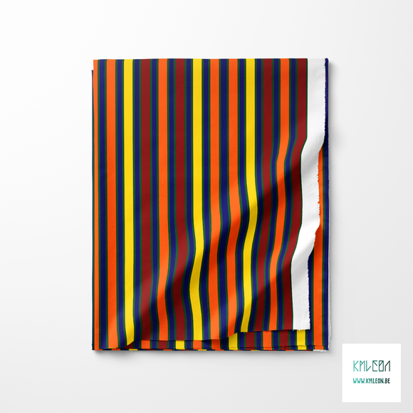 Yellow, orange, blue and red vertical stripes fabric