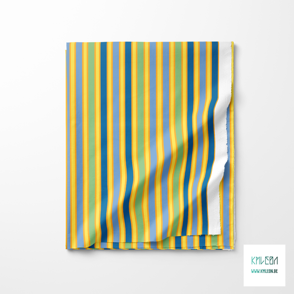 Blue, green and yellow vertical stripes fabric
