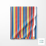 Blue, red and yellow vertical stripes fabric