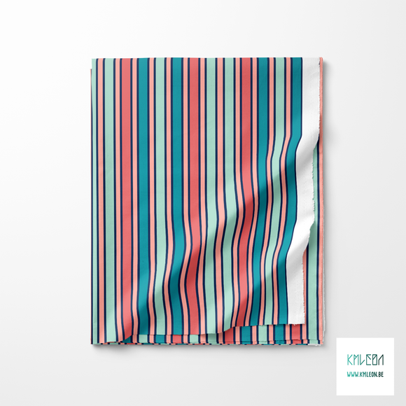 Pink, teal and mint green vertical stripes fabric