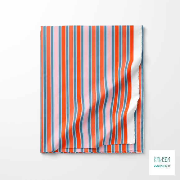 Orange, pink and blue vertical stripes fabric