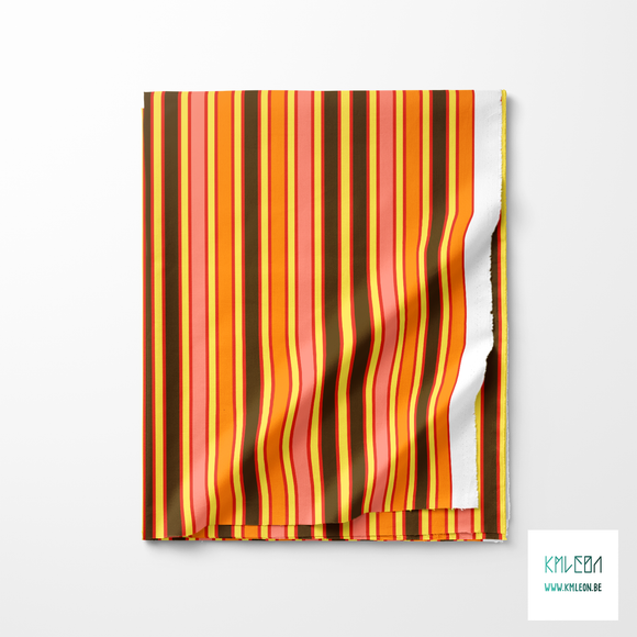 Pink, yellow, orange and brown vertical stripes fabric