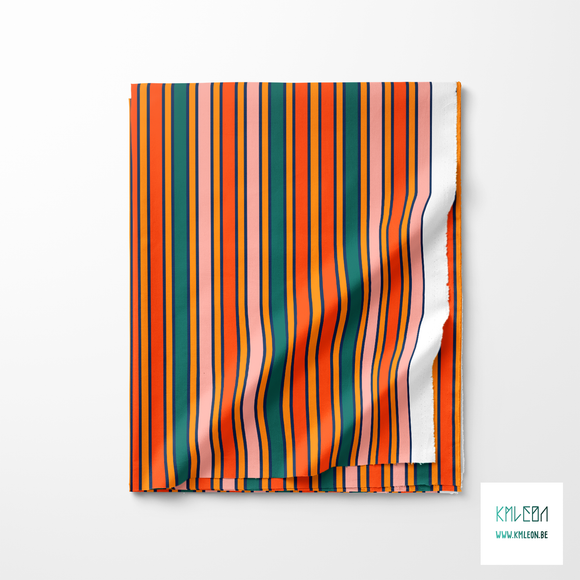 Orange, pink and green vertical stripes fabric