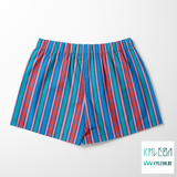 Blue, pink, teal and red vertical stripes fabric