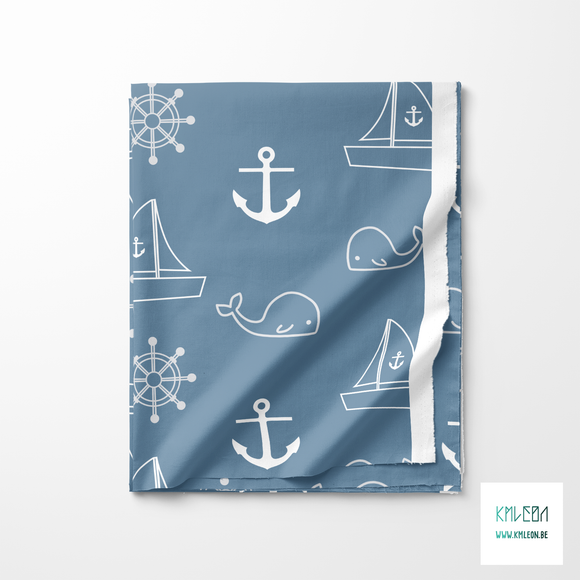 White whales, boats and anchors fabric