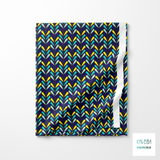Blue, yellow, teal and mint green chevron fabric
